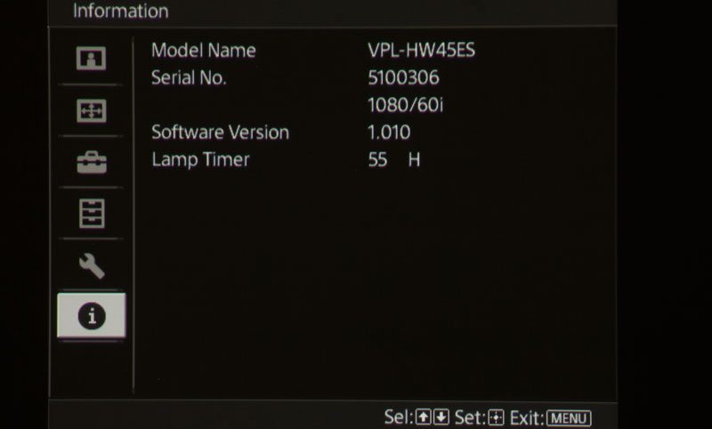 Sony VPL-HW45ES settings