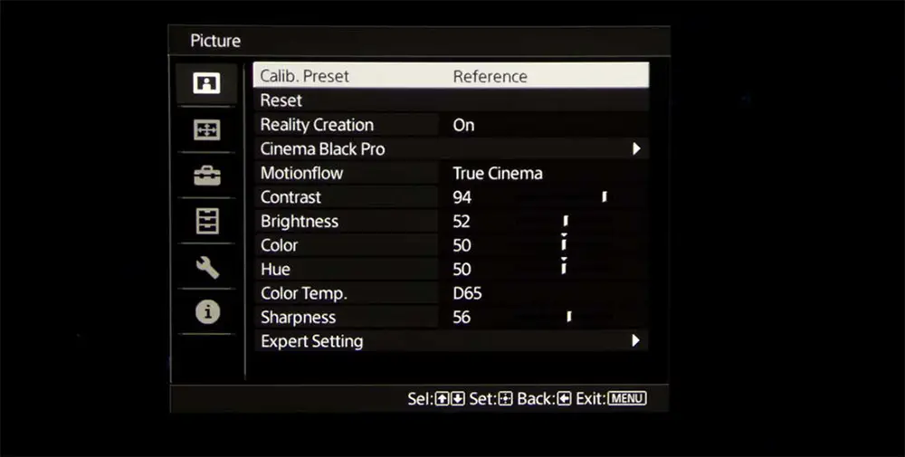 Sony VPL-VW295ES menu