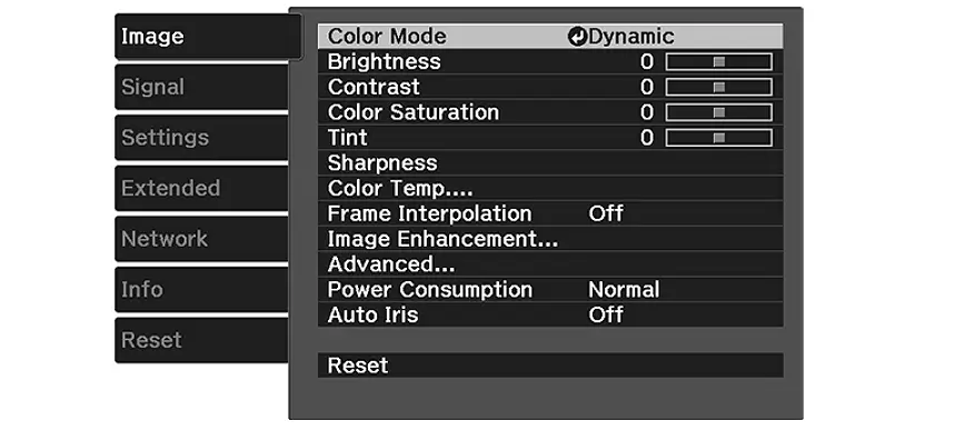 EPSON 5050UB menu